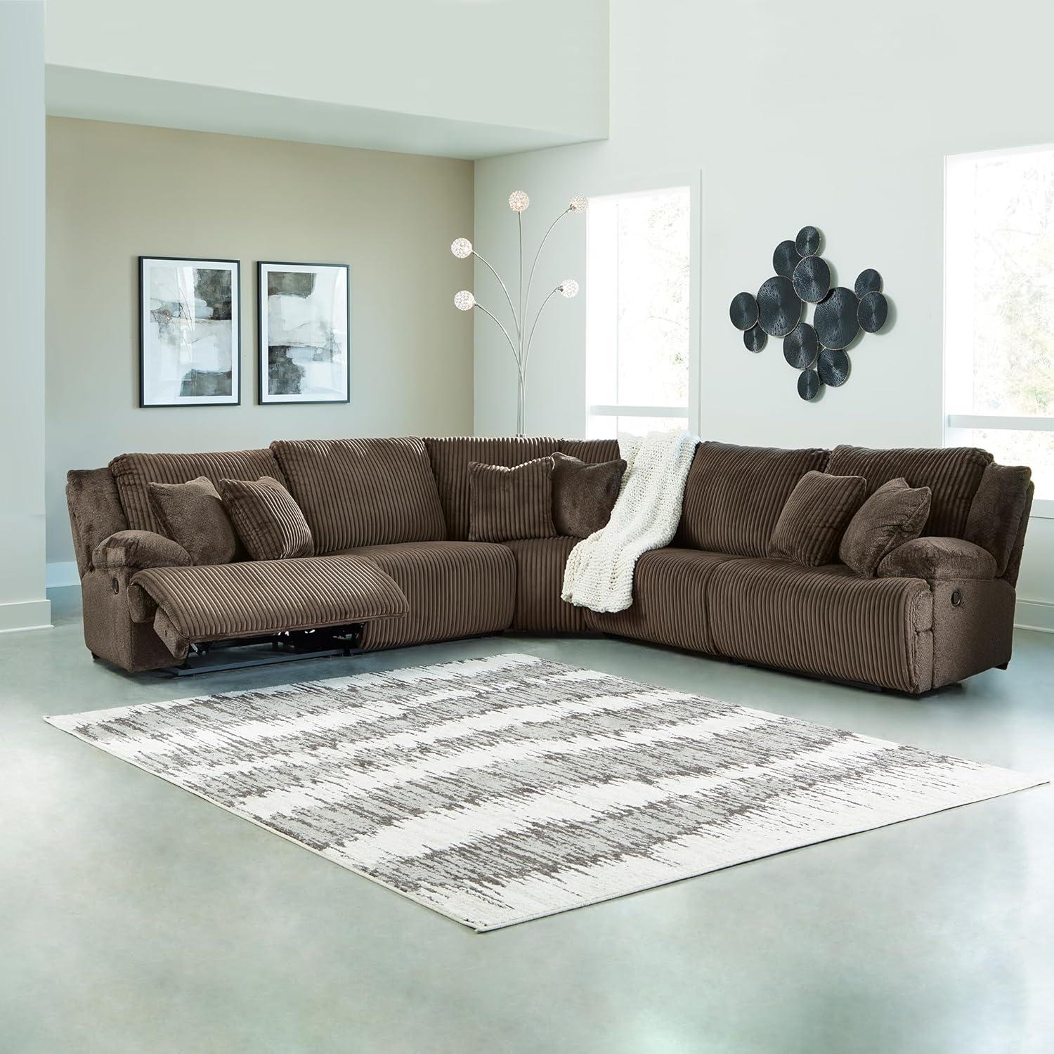 imageSignature Design by Ashley Top Tier Casual 3Piece Reclining Sectional Sofa with Chaise Console and Cup Holders Dark BrownWhite