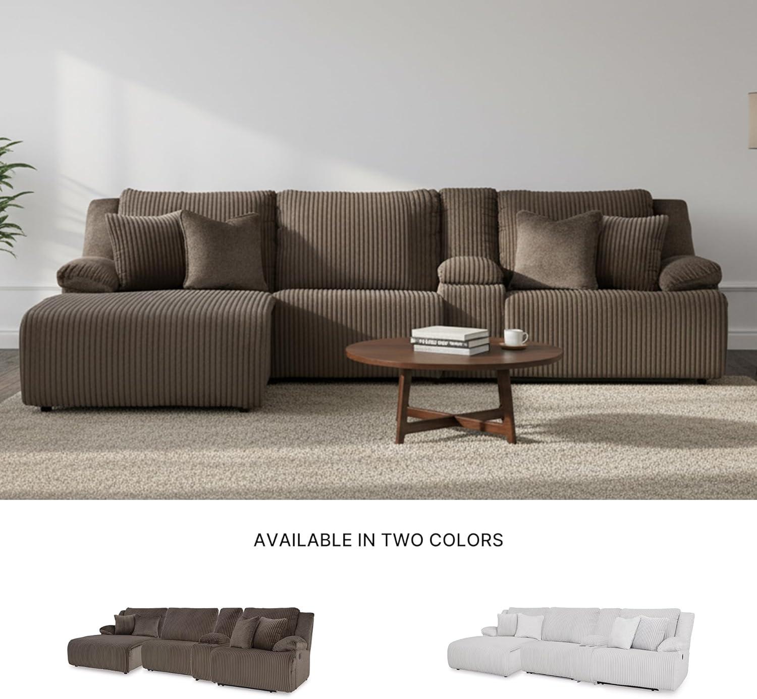 imageSignature Design by Ashley Top Tier Casual 3Piece Reclining Sectional Sofa with Chaise Console and Cup Holders Dark BrownWhite