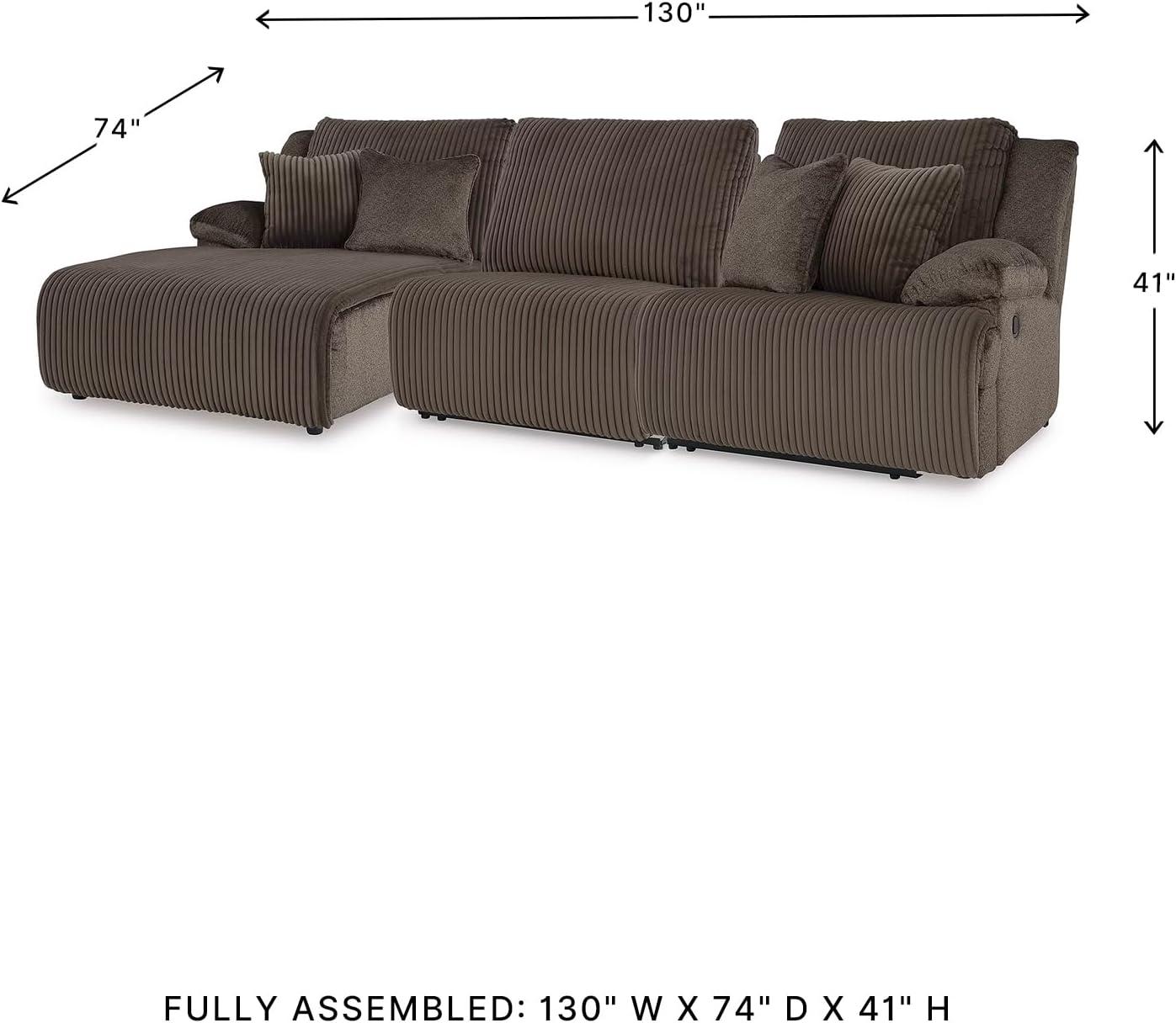 imageSignature Design by Ashley Top Tier Casual 3Piece Reclining Sectional Sofa with Chaise Console and Cup Holders Dark BrownWhite