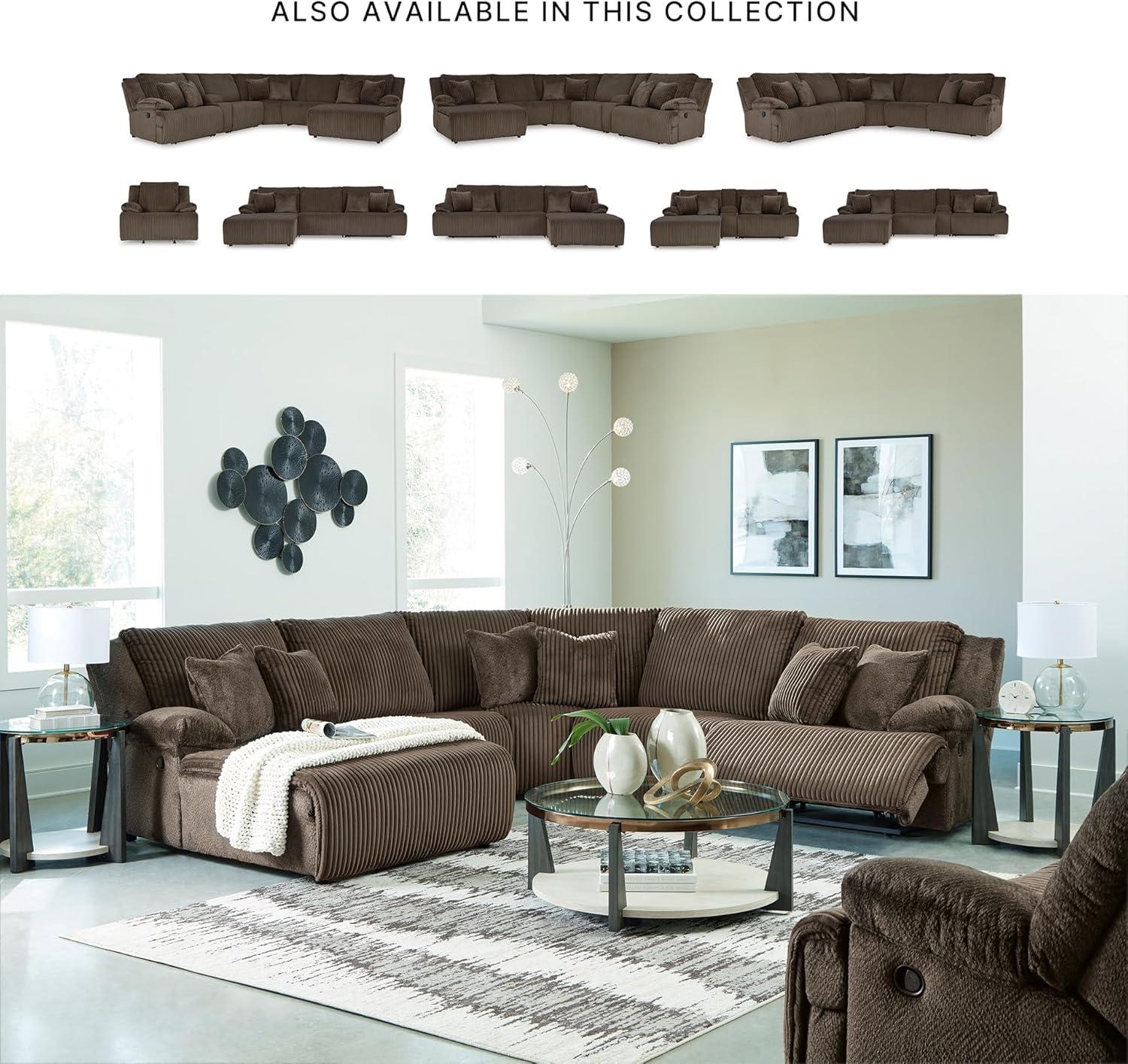 imageSignature Design by Ashley Top Tier Casual 3Piece Reclining Sectional Sofa with Chaise Console and Cup Holders Dark BrownWhite
