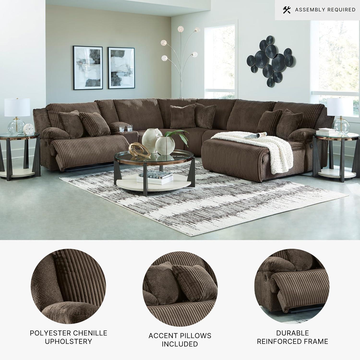 imageSignature Design by Ashley Top Tier Casual 3Piece Reclining Sectional Sofa with Chaise Console and Cup Holders Dark BrownWhite