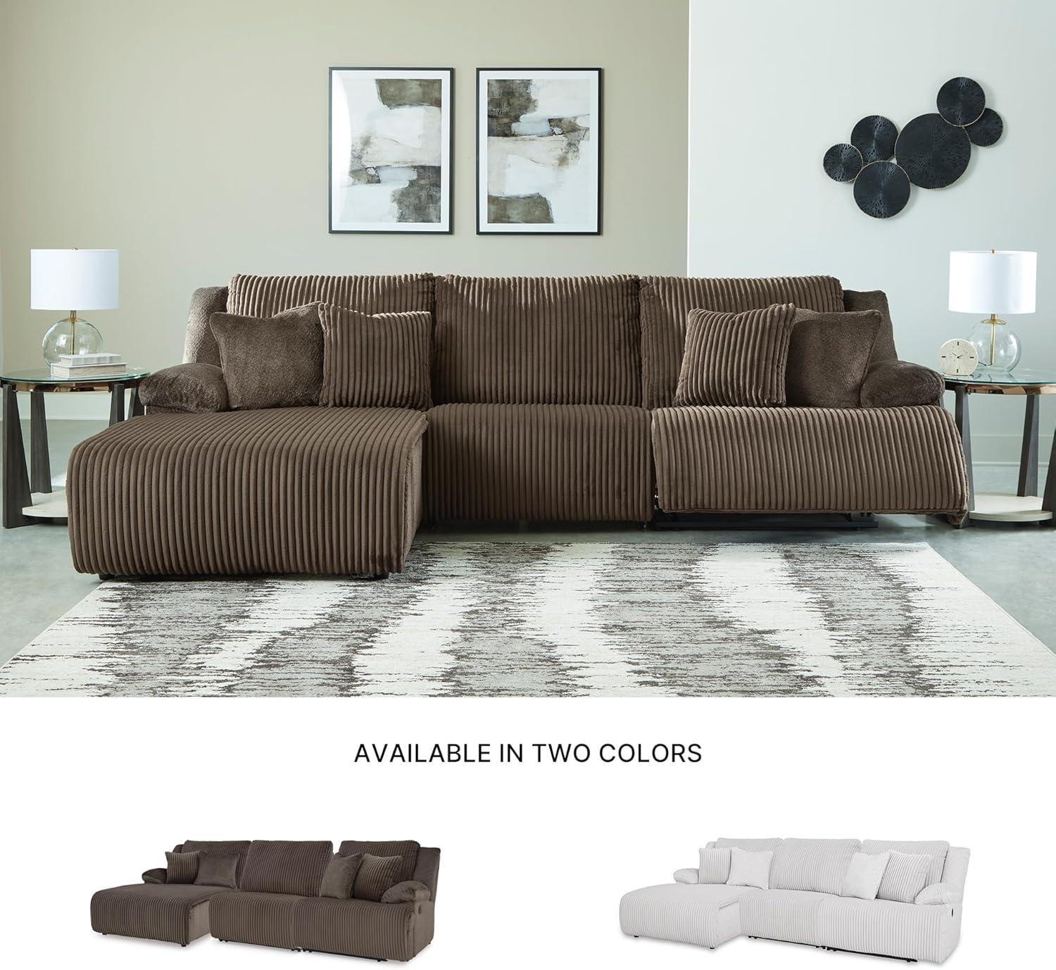 imageSignature Design by Ashley Top Tier Casual 3Piece Reclining Sectional Sofa with Chaise Console and Cup Holders Dark BrownWhite