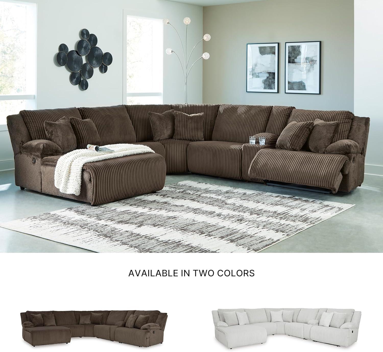 imageSignature Design by Ashley Top Tier Casual 3Piece Reclining Sectional Sofa with Chaise Console and Cup Holders Dark BrownWhite