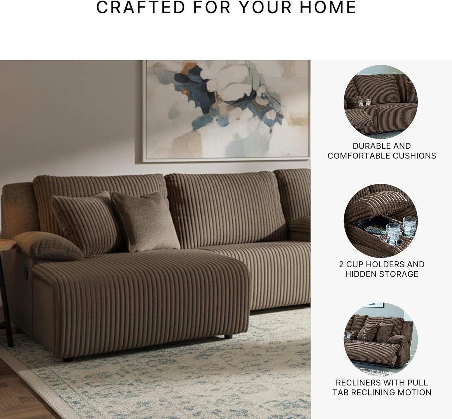 imageSignature Design by Ashley Top Tier Casual 3Piece Reclining Sectional Sofa with Chaise Console and Cup Holders Dark BrownWhite