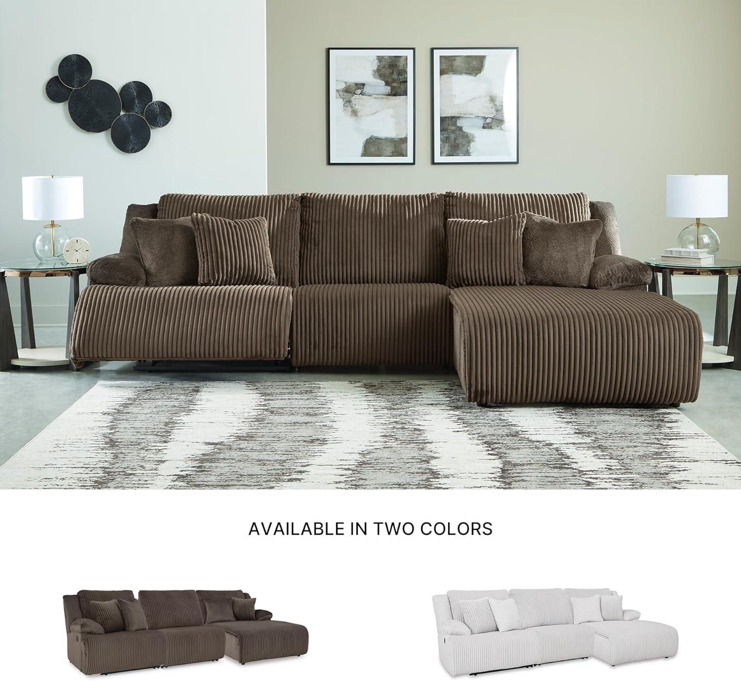 imageSignature Design by Ashley Top Tier Casual 3Piece Reclining Sectional Sofa with Chaise Console and Cup Holders Dark BrownWhite