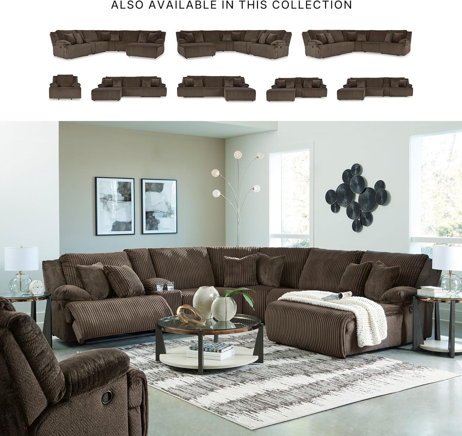 imageSignature Design by Ashley Top Tier Casual 3Piece Reclining Sectional Sofa with Chaise Console and Cup Holders Dark BrownWhite