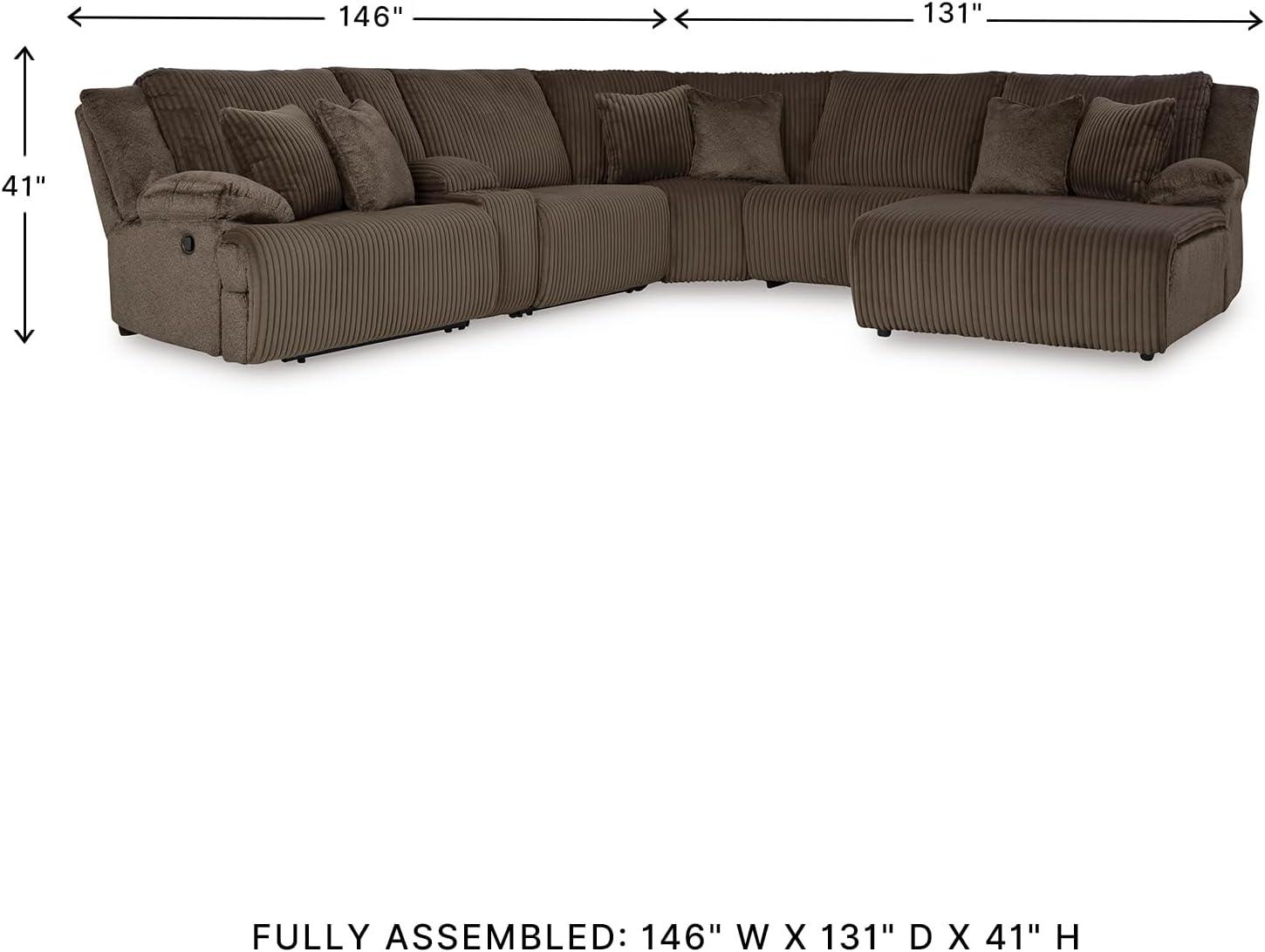 imageSignature Design by Ashley Top Tier Casual 3Piece Reclining Sectional Sofa with Chaise Console and Cup Holders Dark BrownWhite