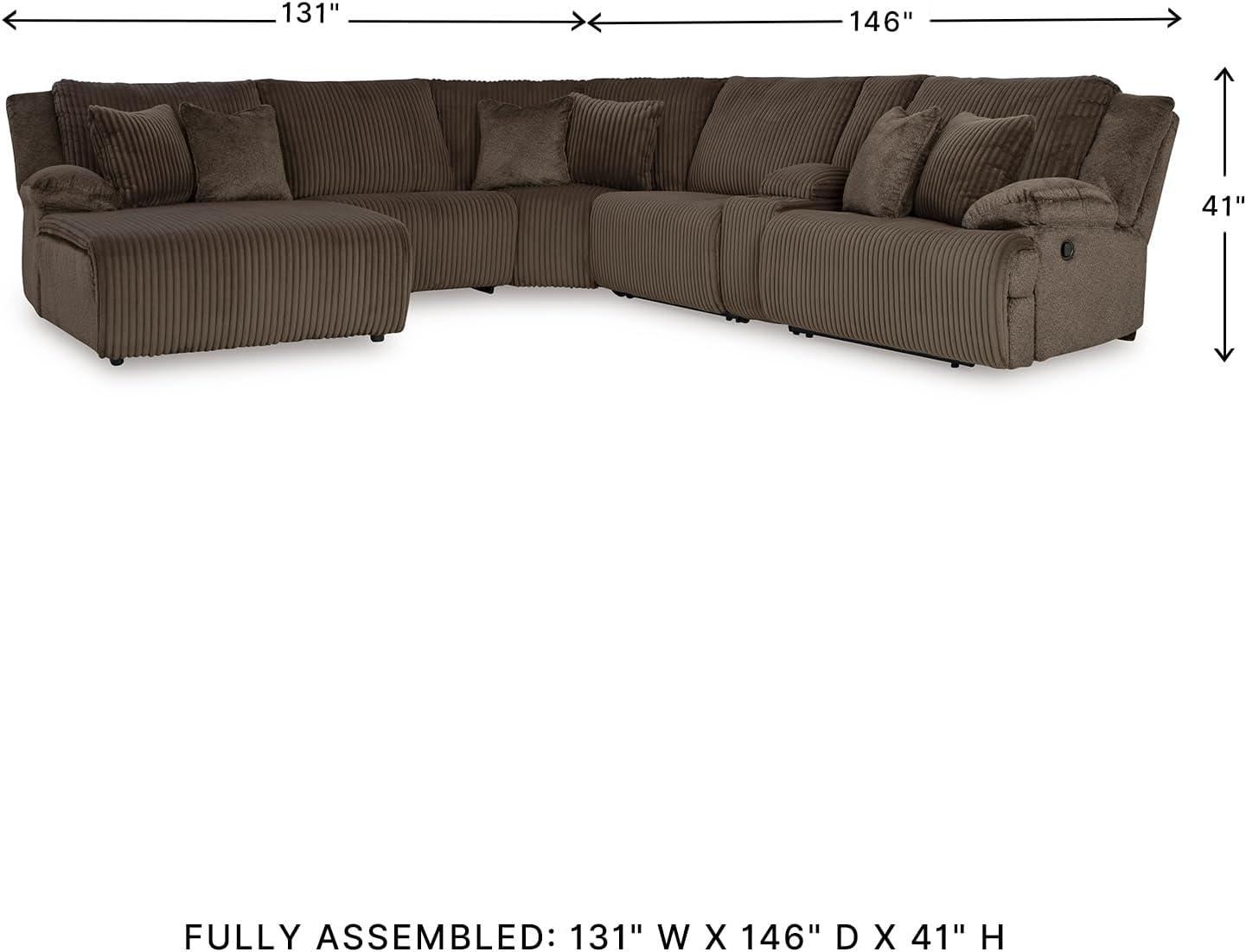 imageSignature Design by Ashley Top Tier Casual 3Piece Reclining Sectional Sofa with Chaise Console and Cup Holders Dark BrownWhite