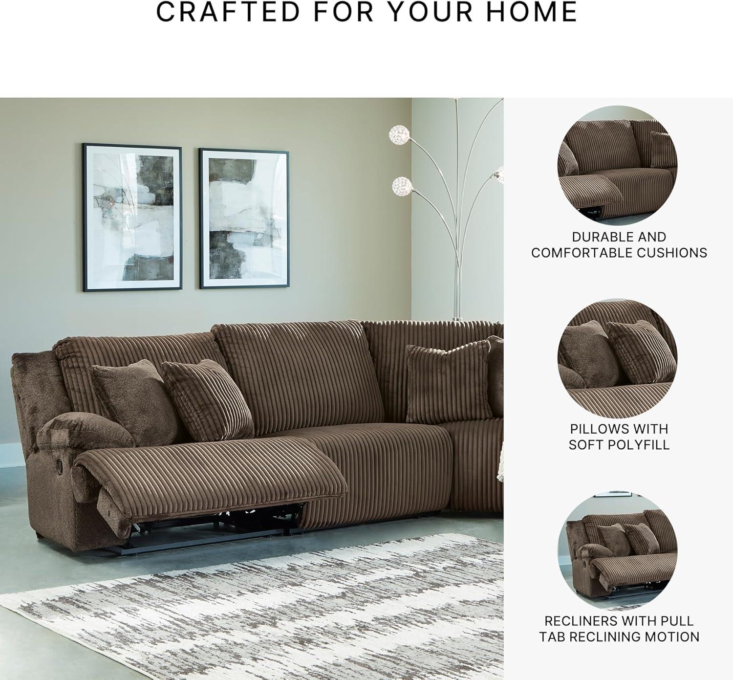 imageSignature Design by Ashley Top Tier Casual 3Piece Reclining Sectional Sofa with Chaise Console and Cup Holders Dark BrownWhite