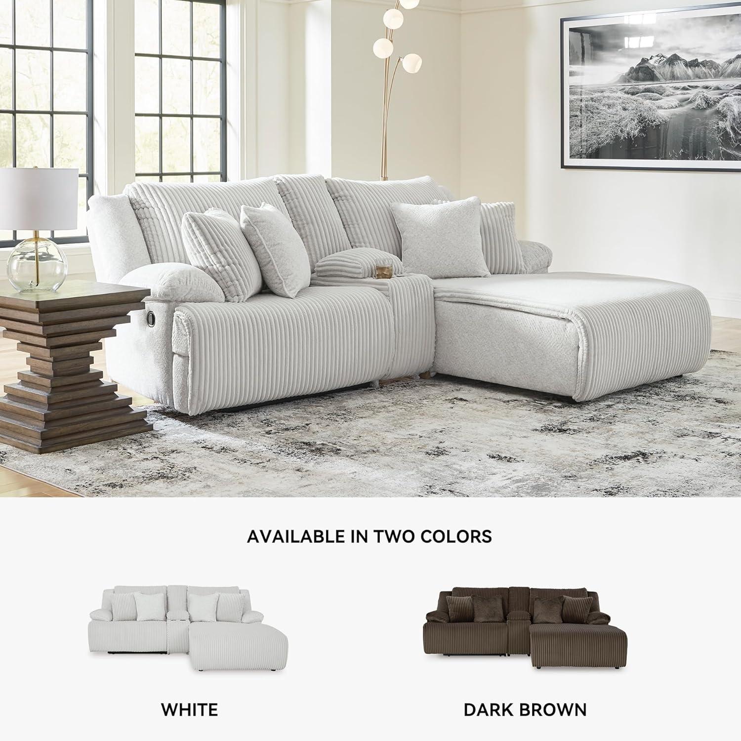 imageSignature Design by Ashley Top Tier Casual 3Piece Reclining Sectional Sofa with Chaise Console and Cup Holders Dark BrownWhite