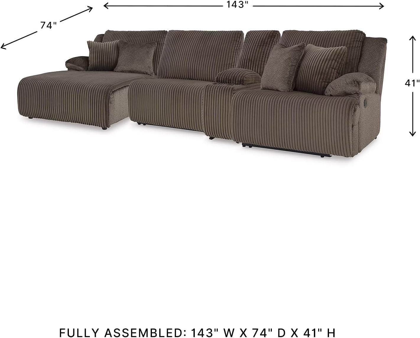 imageSignature Design by Ashley Top Tier Casual 3Piece Reclining Sectional Sofa with Chaise Console and Cup Holders Dark BrownWhite