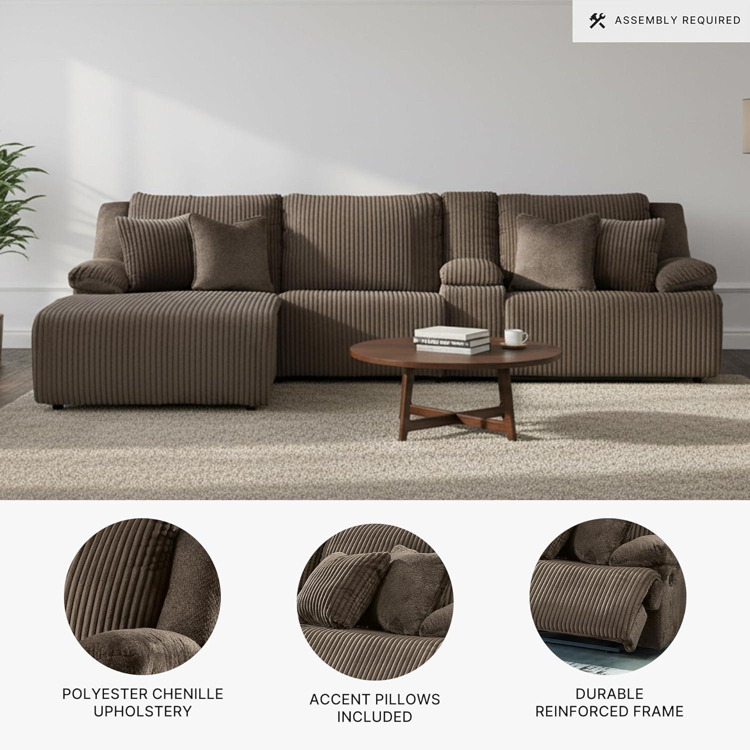 imageSignature Design by Ashley Top Tier Casual 3Piece Reclining Sectional Sofa with Chaise Console and Cup Holders Dark BrownWhite
