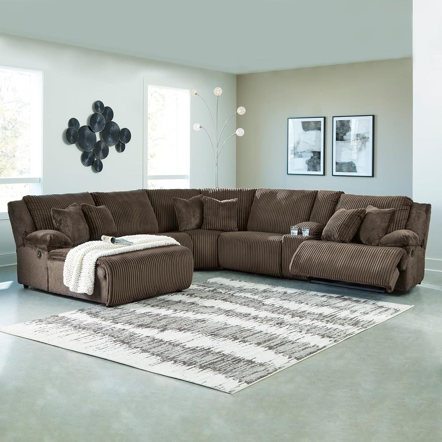 imageSignature Design by Ashley Top Tier Casual 3Piece Reclining Sectional Sofa with Chaise Console and Cup Holders Dark BrownWhite