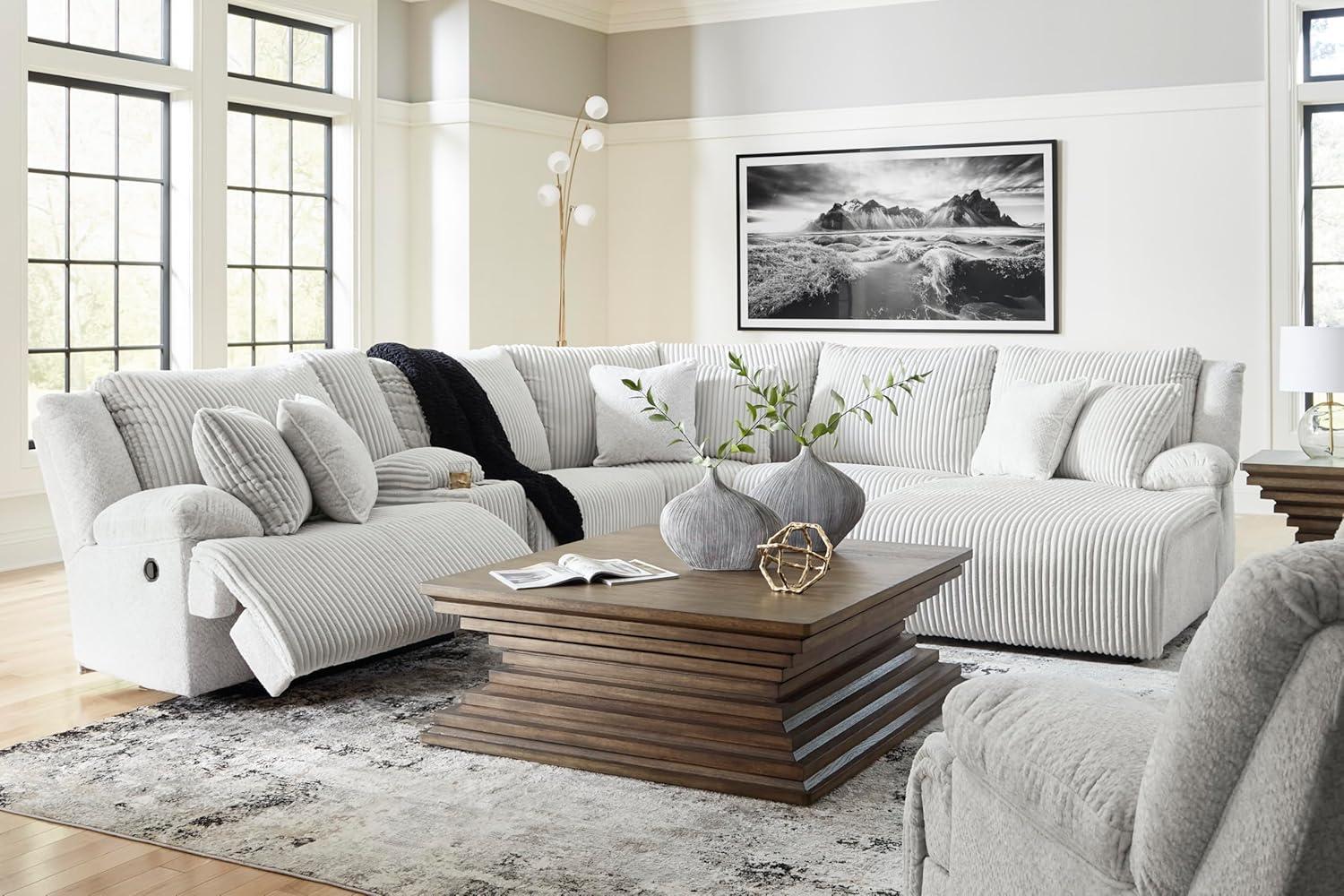 imageSignature Design by Ashley Top Tier Casual 3Piece Reclining Sectional Sofa with Chaise Console and Cup Holders Dark BrownWhite