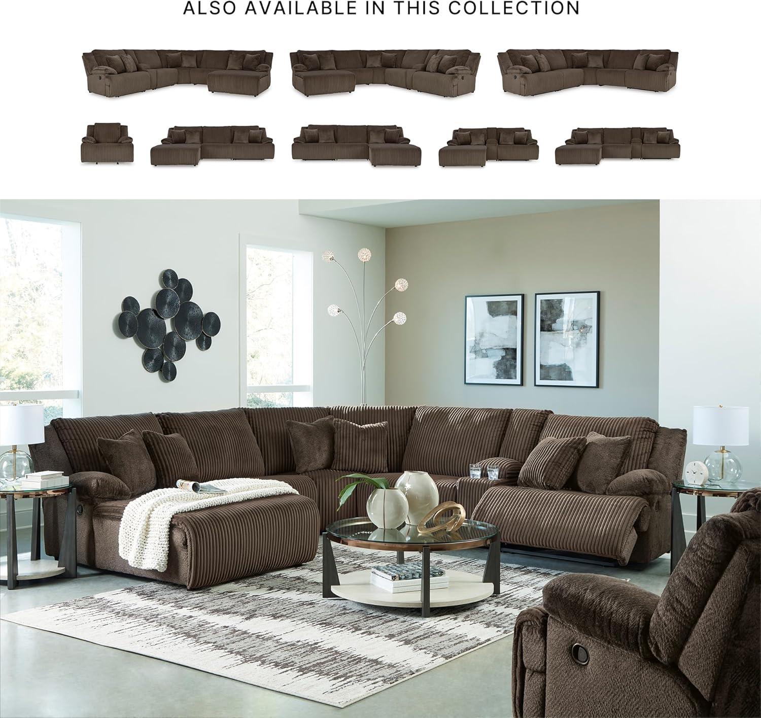 imageSignature Design by Ashley Top Tier Casual 3Piece Reclining Sectional Sofa with Chaise Console and Cup Holders Dark BrownWhite