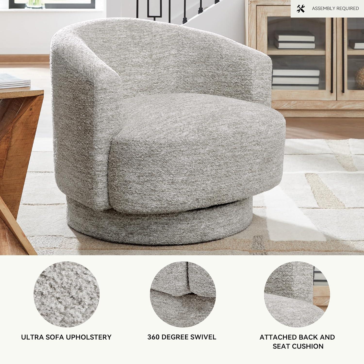 imageSignature Design by Ashley Wardsor Contemporary UltraSoft Swivel Chair with Low Back and Recessed Arms for Living Room Light Gray