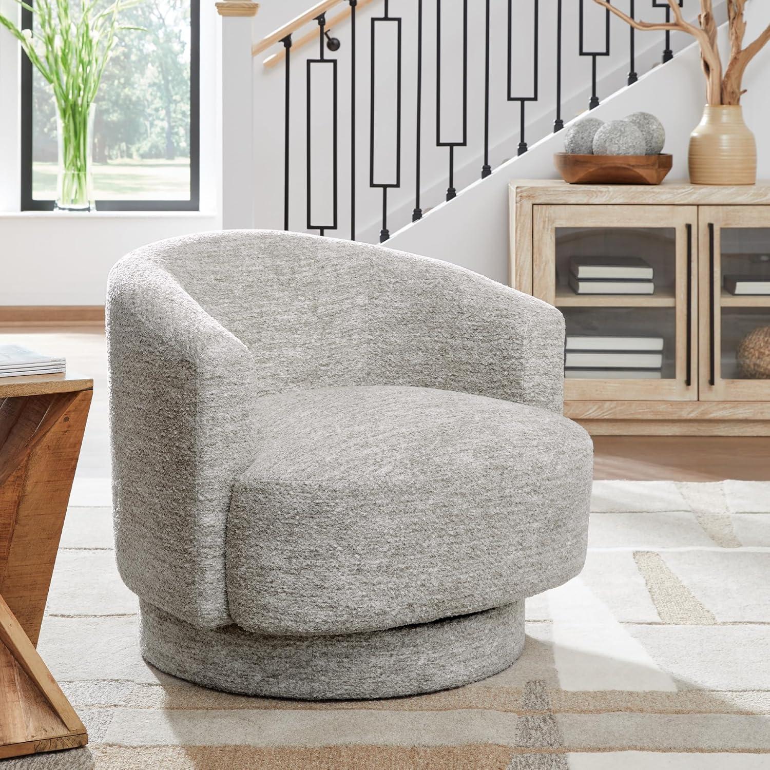 imageSignature Design by Ashley Wardsor Contemporary UltraSoft Swivel Chair with Low Back and Recessed Arms for Living Room Light Gray