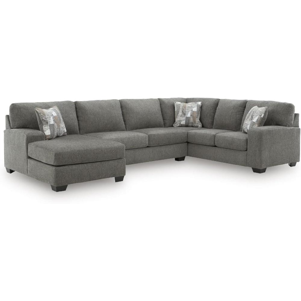 imageSignature Design by Ashley Casual Seyler Lane UShape RightArm Facing 3Piece Sleeper Sectional with Chaise and Removable Cushion Gray3Piece Sleeper Sectional with Chaise