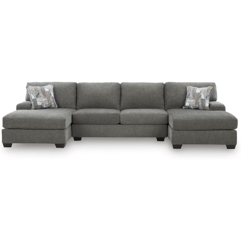 imageSignature Design by Ashley Casual Seyler Lane UShape RightArm Facing 3Piece Sleeper Sectional with Chaise and Removable Cushion Gray3Piece Sleeper Sectional with Double Chaise
