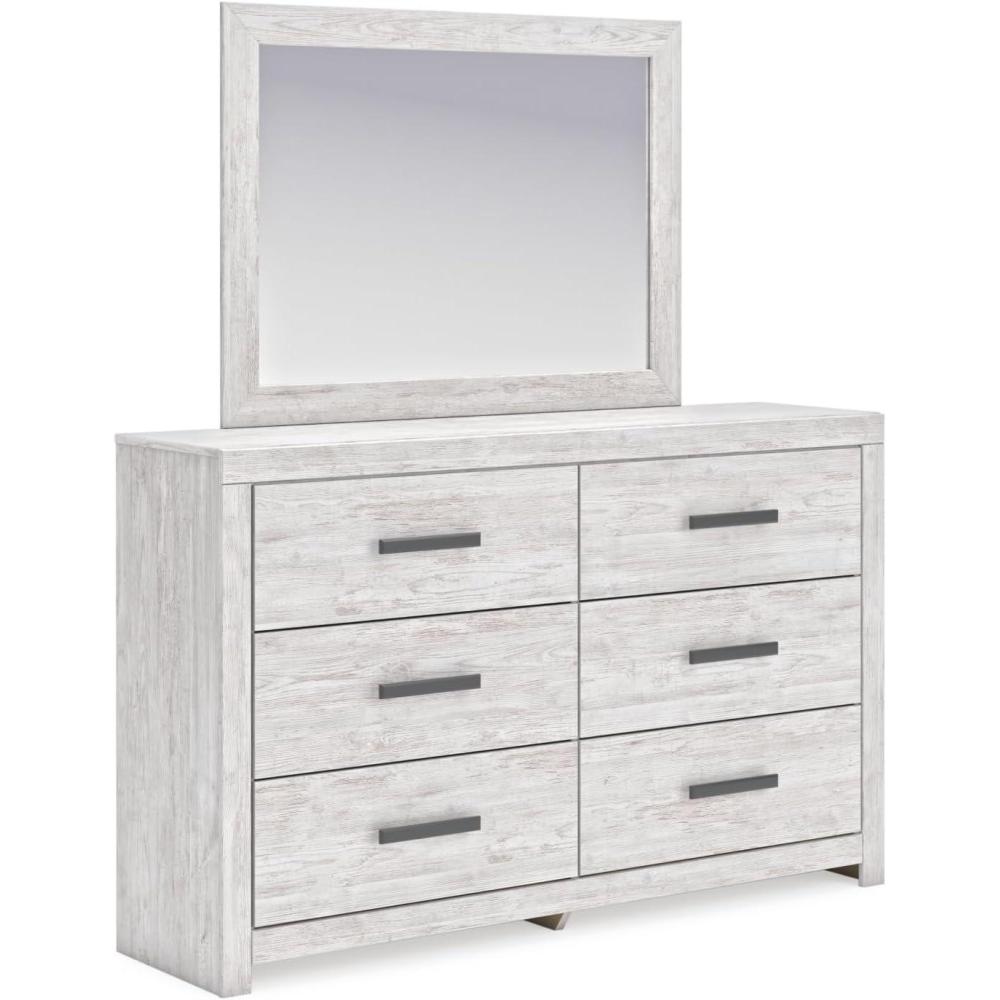 imageSignature Design by Ashley Cayboni Modern 6Drawer Dresser and Mirror with Safety Stop WhitewashModern
