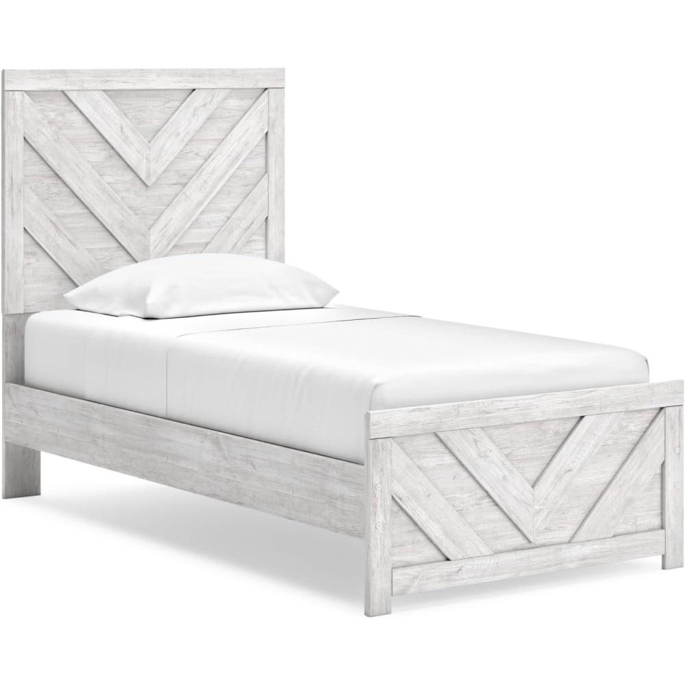 imageSignature Design by Ashley Cayboni Modern 6Drawer Dresser and Mirror with Safety Stop WhitewashTwin Panel Bed
