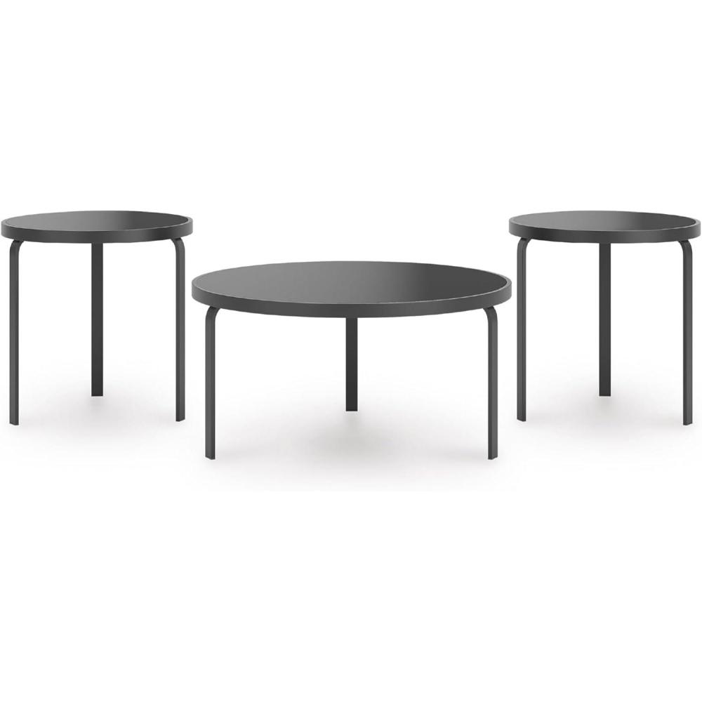 imageSignature Design by Ashley Dorylin Contemporary Table Set with Tempered Glass Top Set of 3 Black