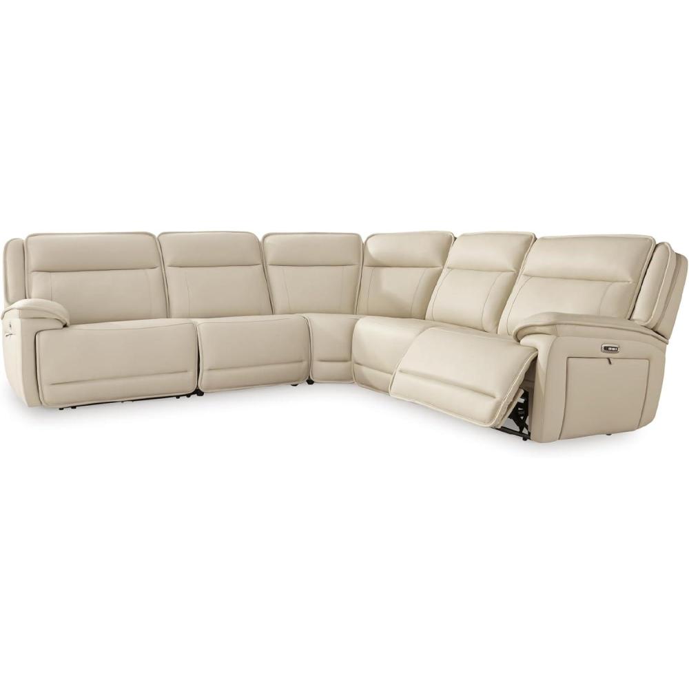 imageSignature Design by Ashley Double Deal Modern Leather Match 3Piece Power Reclining Sofa Sectional with Adjustable Headrest USB Ports Storage and Cup Holders Beige5Piece Power Reclining Sectional