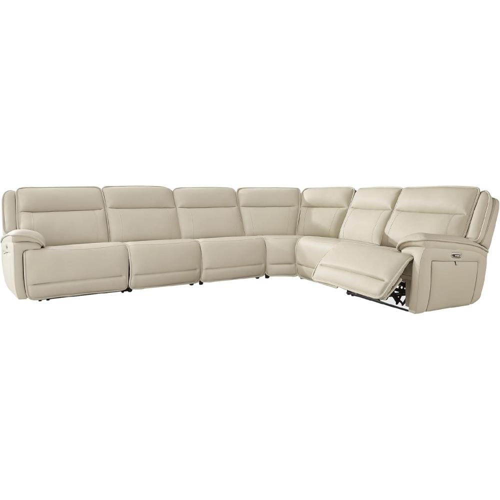 imageSignature Design by Ashley Double Deal Modern Leather Match 3Piece Power Reclining Sofa Sectional with Adjustable Headrest USB Ports Storage and Cup Holders Beige6Piece Reclining Sectional