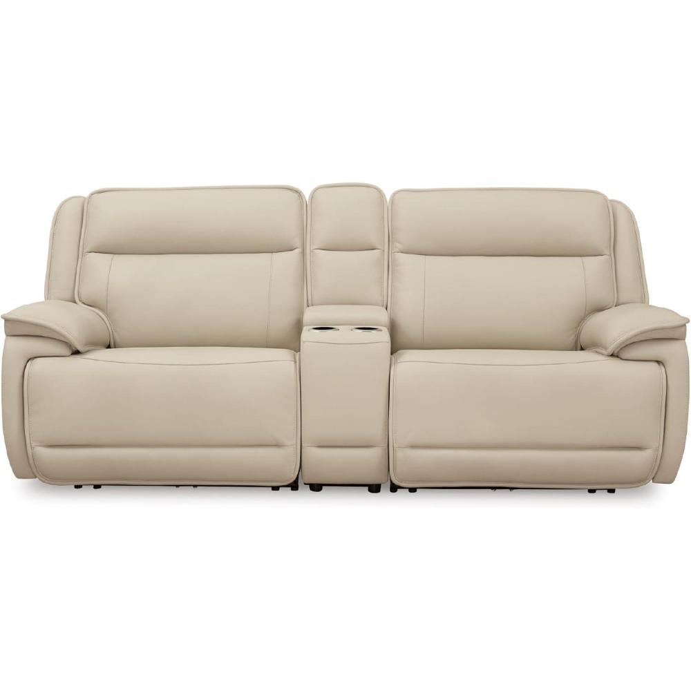 imageSignature Design by Ashley Double Deal Modern Leather Match 3Piece Power Reclining Sofa Sectional with Adjustable Headrest USB Ports Storage and Cup Holders Beige3Piece Power Reclining Loveseat Sectional with Console