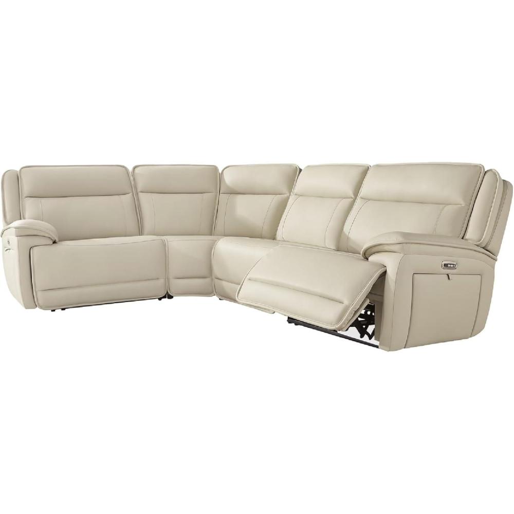 imageSignature Design by Ashley Double Deal Modern Leather Match 3Piece Power Reclining Sofa Sectional with Adjustable Headrest USB Ports Storage and Cup Holders Beige4Piece Reclining Sectional