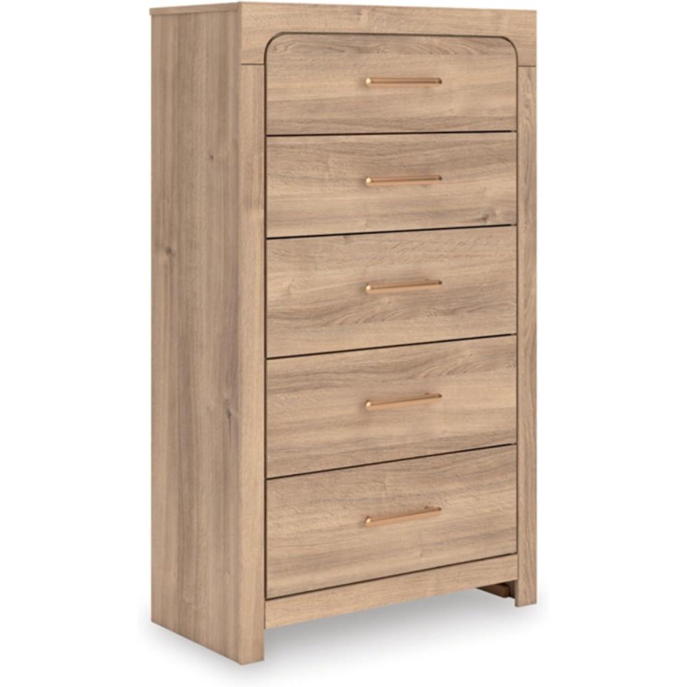 imageSignature Design by Ashley Prandefort Modern 5Drawer Chest with Safety Stop Light BrownChest of Drawers