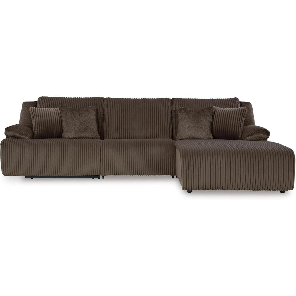 imageSignature Design by Ashley Top Tier Casual 3Piece Reclining Sectional Sofa with Chaise Console and Cup Holders Dark BrownDark Brown
