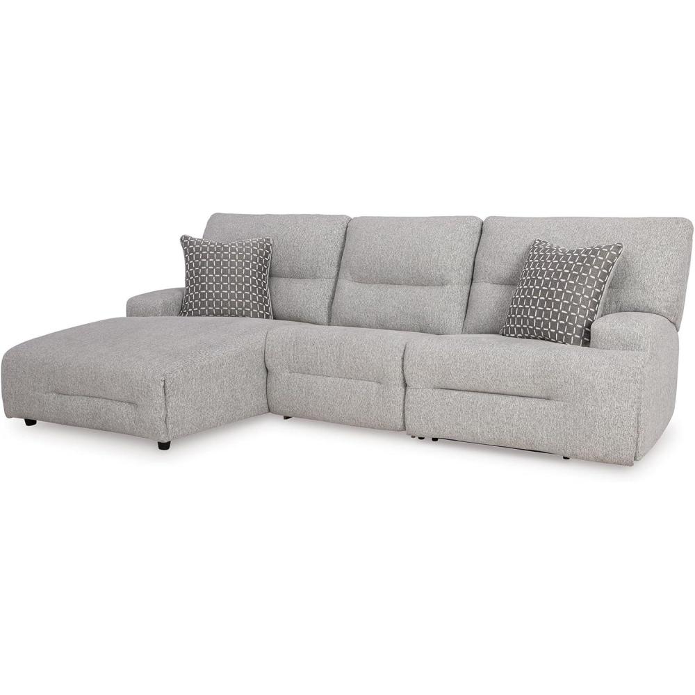 imageSignature Design by Ashley Top Tier Casual 3Piece Reclining Sectional Sofa with Chaise Console and Cup Holders Dark BrownLight Gray