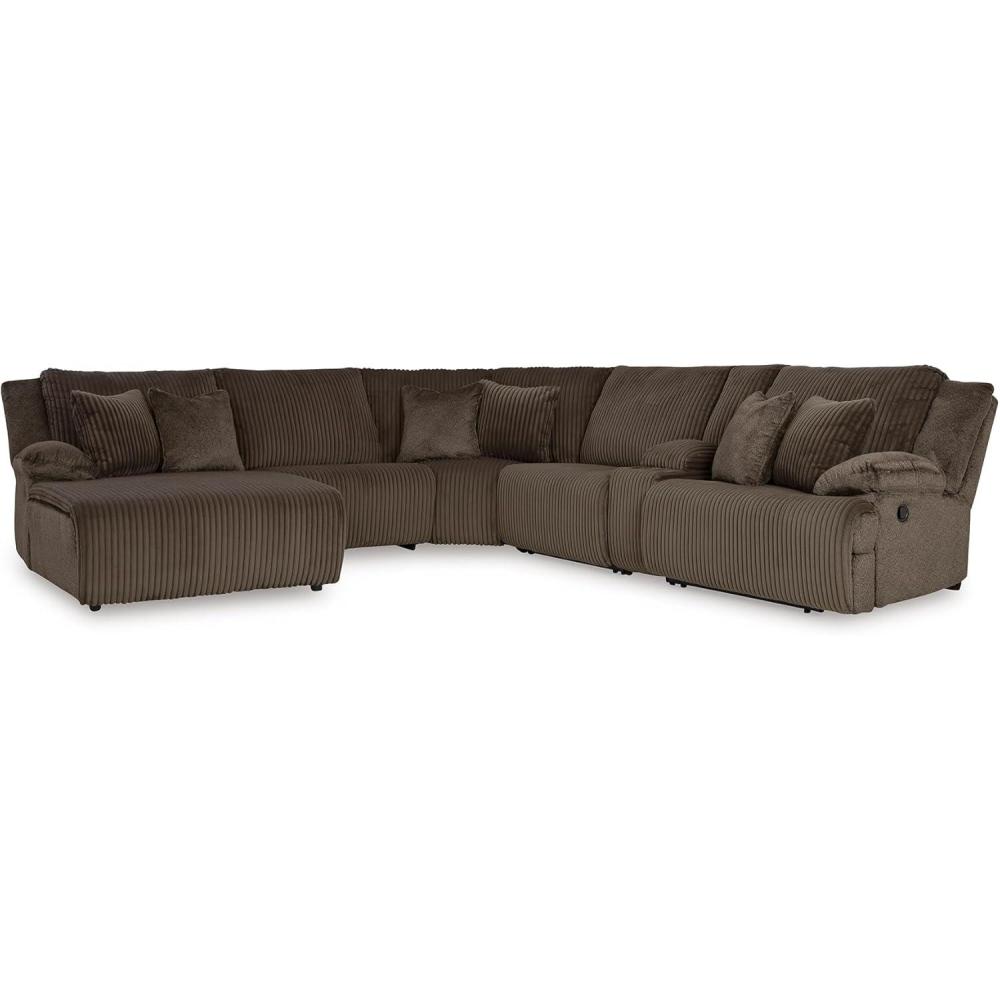 imageSignature Design by Ashley Top Tier Casual 3Piece Reclining Sectional Sofa with Chaise Console and Cup Holders Dark BrownWhite