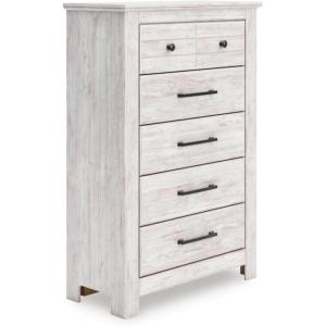 Signature Design by Ashley Allihauser Farmhouse 5-Drawer Chest with Safety Stop, Whitewash(Chest of Drawers)