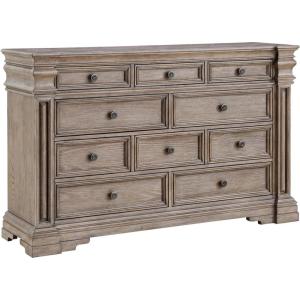 Signature Design by Ashley Blairhurst Traditional 10-Drawer Dresser with Felt-Lined Top Drawer and Safety Stop, Gray & Light Brown