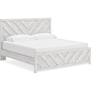 Signature Design by Ashley Cayboni Modern 6-Drawer Dresser and Mirror with Safety Stop, Whitewash(King Panel Bed)
