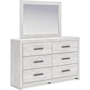 Signature Design by Ashley Cayboni Modern 6-Drawer Dresser and Mirror with Safety Stop, Whitewash(Modern)