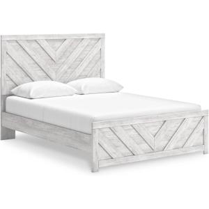 Signature Design by Ashley Cayboni Modern 6-Drawer Dresser and Mirror with Safety Stop, Whitewash(Queen Panel Bed)