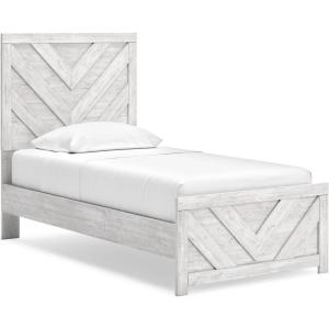 Signature Design by Ashley Cayboni Modern 6-Drawer Dresser and Mirror with Safety Stop, Whitewash(Twin Panel Bed)