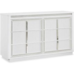 Signature Design by Ashley Chalanna Contemporary 6-Drawer Dresser with LED Lighting, Felt-Lined Top Drawer and Safety Stop, White