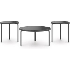 Signature Design by Ashley Dorylin Contemporary Table Set with Tempered Glass Top, Set of 3, Black