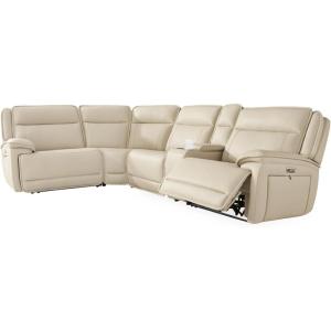 Signature Design by Ashley Double Deal Modern Leather Match 3-Piece Power Reclining Sofa Sectional with Adjustable Headrest, USB Ports, Storage and Cup Holders, Beige(5-Piece Reclining Sectional with Console)