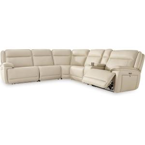 Signature Design by Ashley Double Deal Modern Leather Match 3-Piece Power Reclining Sofa Sectional with Adjustable Headrest, USB Ports, Storage and Cup Holders, Beige(6-Piece Power Reclining Sectional)