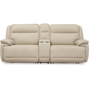 Signature Design by Ashley Double Deal Modern Leather Match 3-Piece Power Reclining Sofa Sectional with Adjustable Headrest, USB Ports, Storage and Cup Holders, Beige(3-Piece Power Reclining Loveseat Sectional with Console)