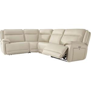 Signature Design by Ashley Double Deal Modern Leather Match 3-Piece Power Reclining Sofa Sectional with Adjustable Headrest, USB Ports, Storage and Cup Holders, Beige(4-Piece Reclining Sectional)