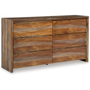 Signature Design by Ashley Dressonni Farmhouse 6-Drawer Dresser with Beveled Edge and Felt Lining, Light Brown(Brown)