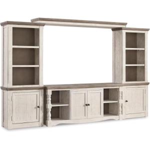 Signature Design by Ashley Havalance Vintage 4-Piece Entertainment Center for TVs up to 77″, White & Gray(121.63″W x 20″D x 77″H)