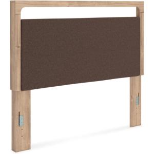 Signature Design by Ashley Prandefort Modern 5-Drawer Chest with Safety Stop, Light Brown(Queen Upholstered Panel Headboard)