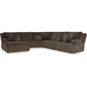 Signature Design by Ashley Top Tier Casual 3-Piece Reclining Sectional Sofa with Chaise, Console and Cup Holders, Dark Brown(White)